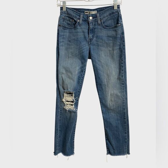Levi's Mid-Rise Skinny Jeans Women's Size 27x29 Mid Wash Distress Ripped Grunge - Picture 1 of 15